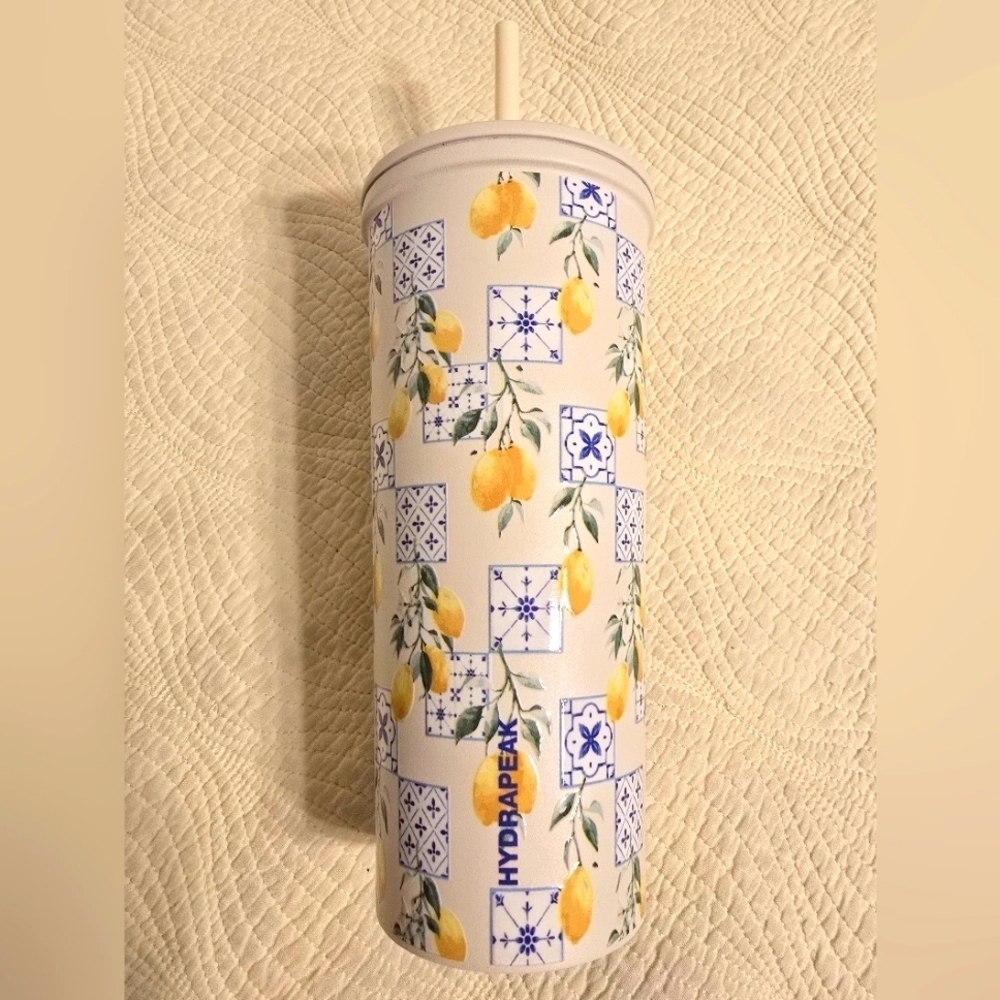 NWT Hydrapeak Artisan Collection Lemon Patterned Stainless Steel Tumbler W/Straw